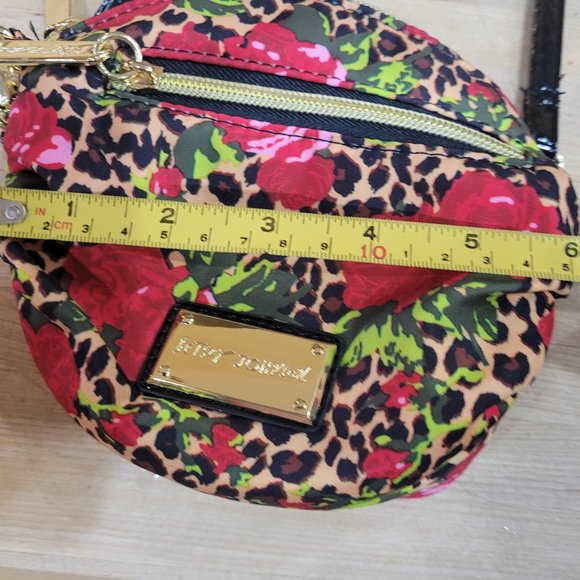 Betsey Johnson Round Floral & Animal Print Crossbody Bag Black, Red, Gold EUC - Picture 10 of 11